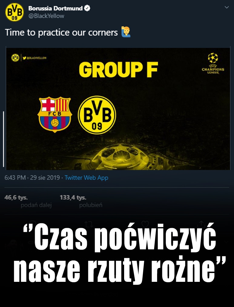 Wpis BVB po wylosowaniu FC Barcelony... :D